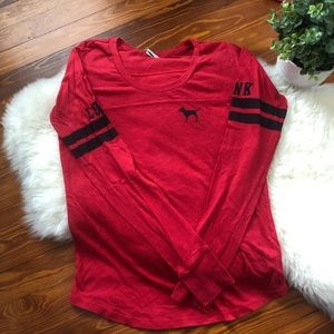 ✨PINK Red Collegiate LongSleeve